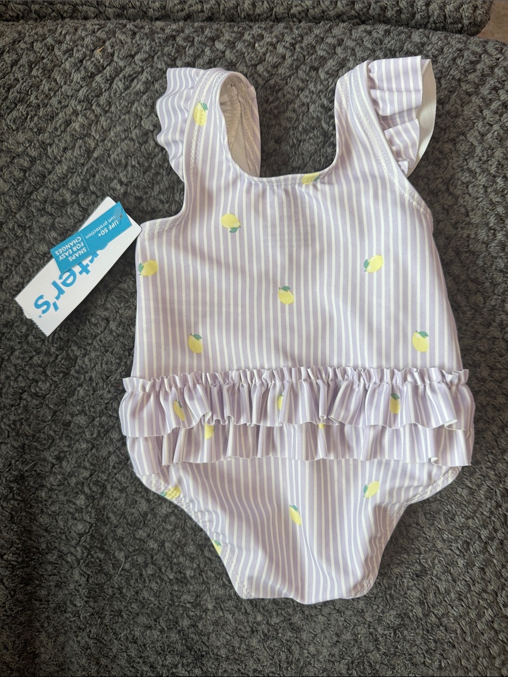 Carter's Lilac Striped One-Piece Swimsuit with Yellow Lemon Print